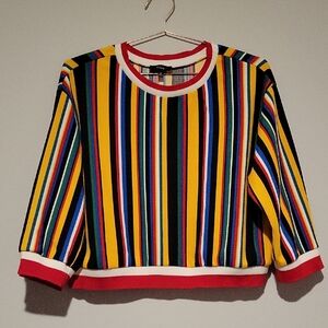 Dice Multicolor Striped Knit Top with Red Trim